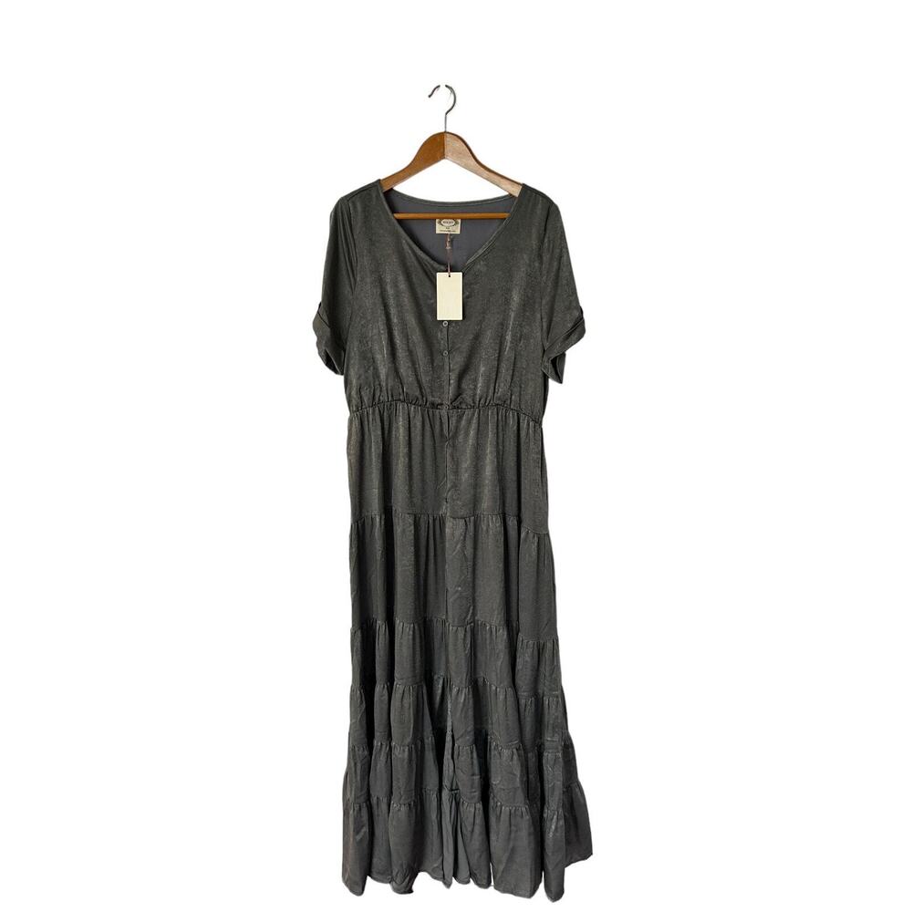 Joyfolie Mia Joy Kassondra Gray Boho Tiered Western Metallic Gray Maxi Dress 2x